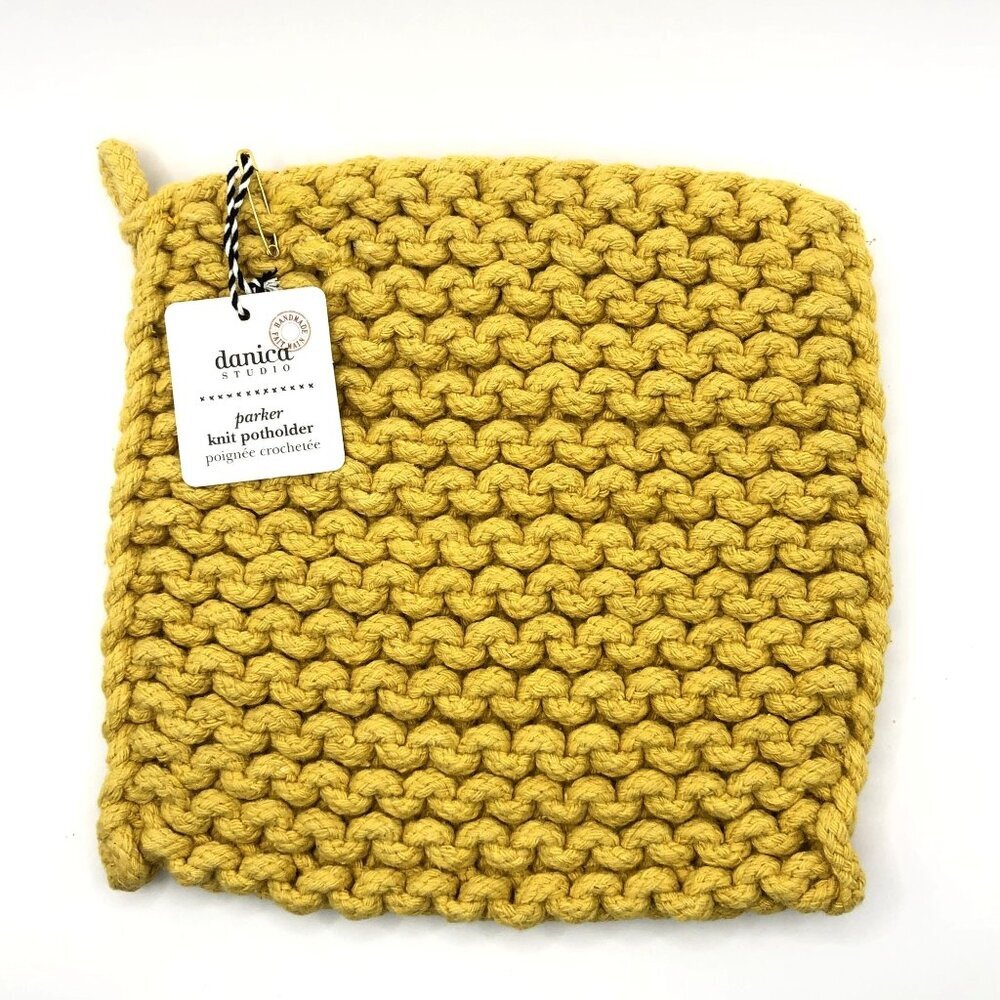 Danica Studio Parker Knit Potholder 8 x 8 inch Yellow Honey Gold Knitted